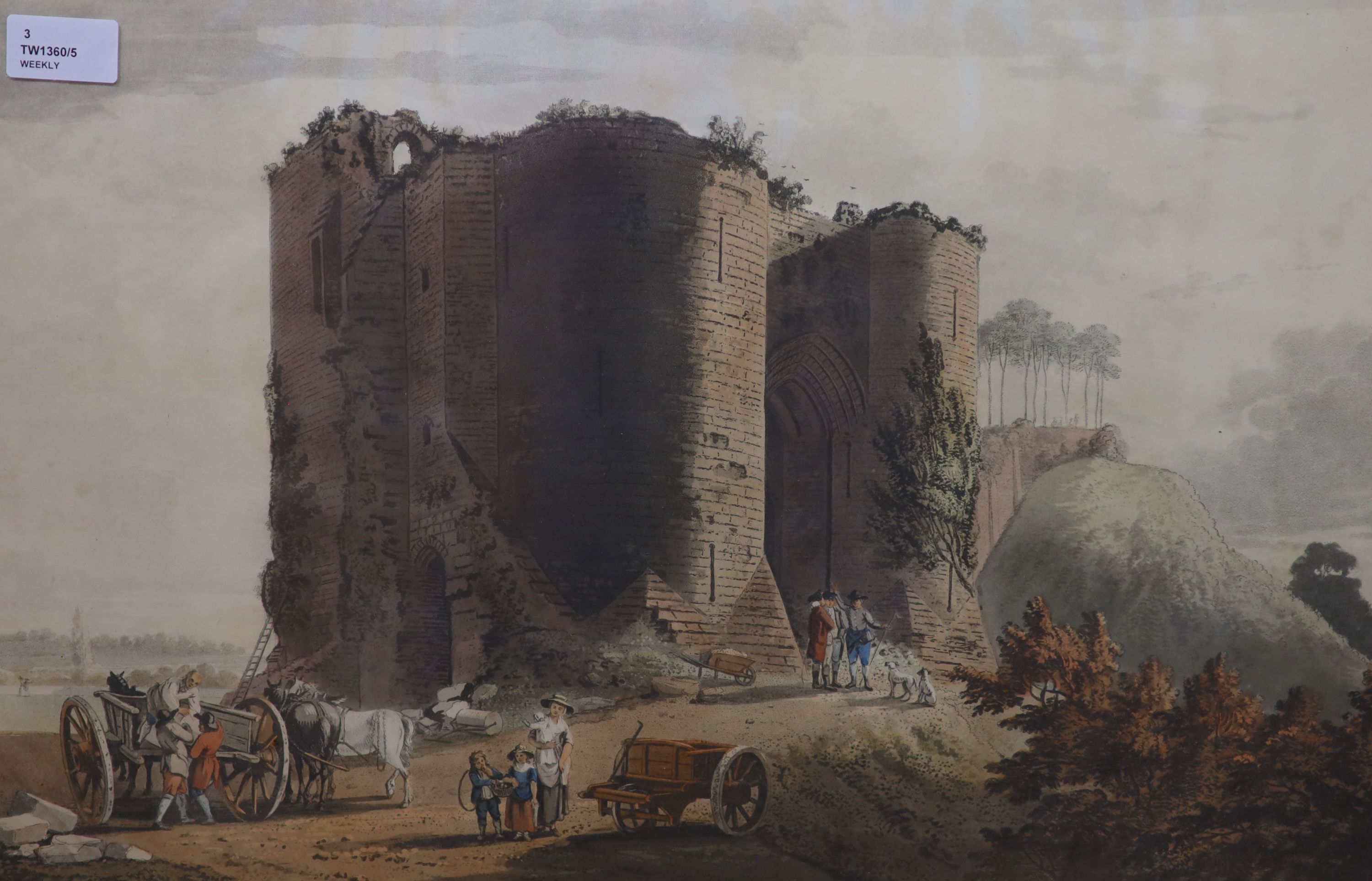 Three topographical coloured prints, including Cecil Aldin (1870-1935), 'Middle House', 39.5 x 34cm & 32 x 50